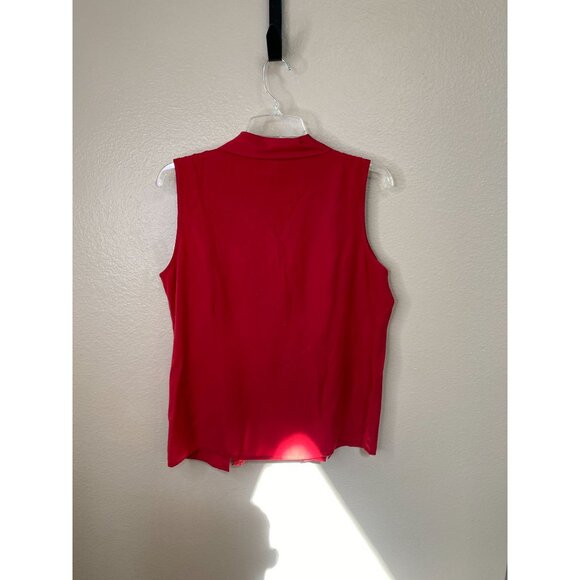 Dressbarn Womens Red Sleeveless Button-Down Shirt Large Rayon Blend Lightweight - Picture 6 of 7